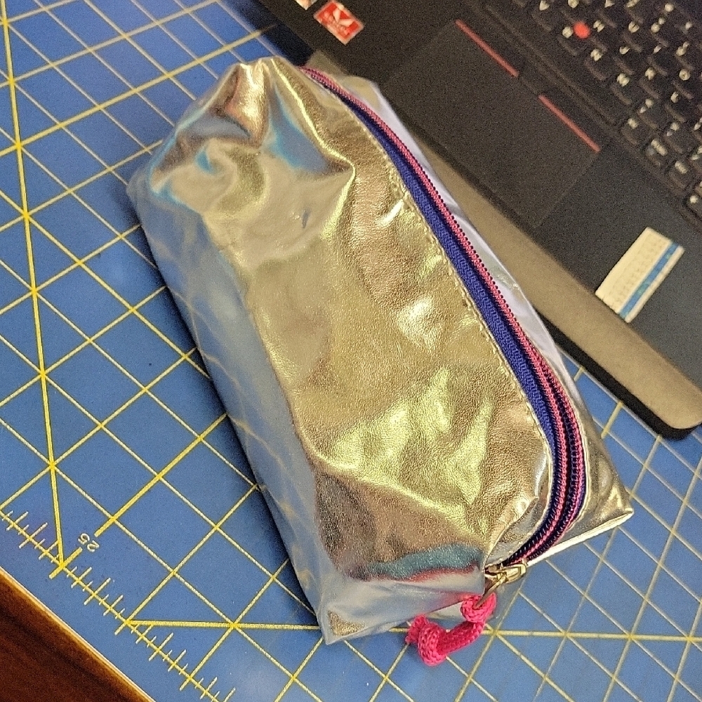 Holographic Silver Cosmetic 8" x 3" x 3" Pouch Make Up Bag